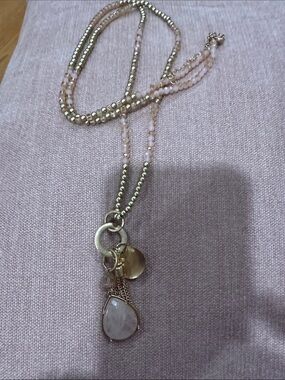 Layered Pink Bead Necklace with Rose Quartz Pendant